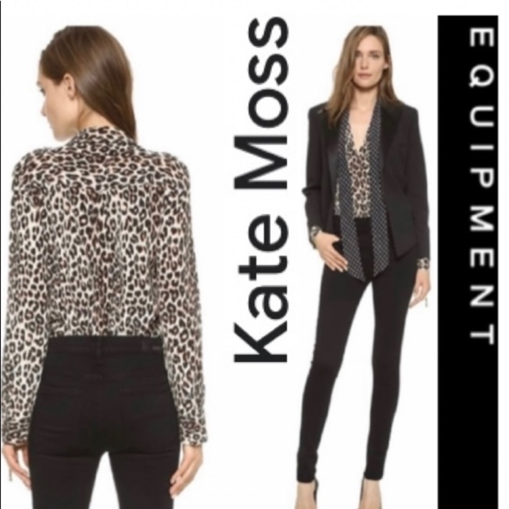 Equipment/Kate Moss Natural Leopard Print Silk Top Small